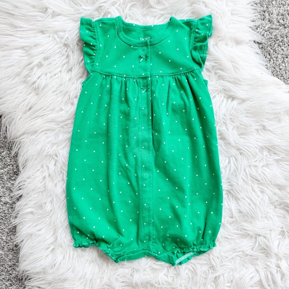 Carters | Green Polka Dot Butterfly Romper 24M Flutter Sleeve